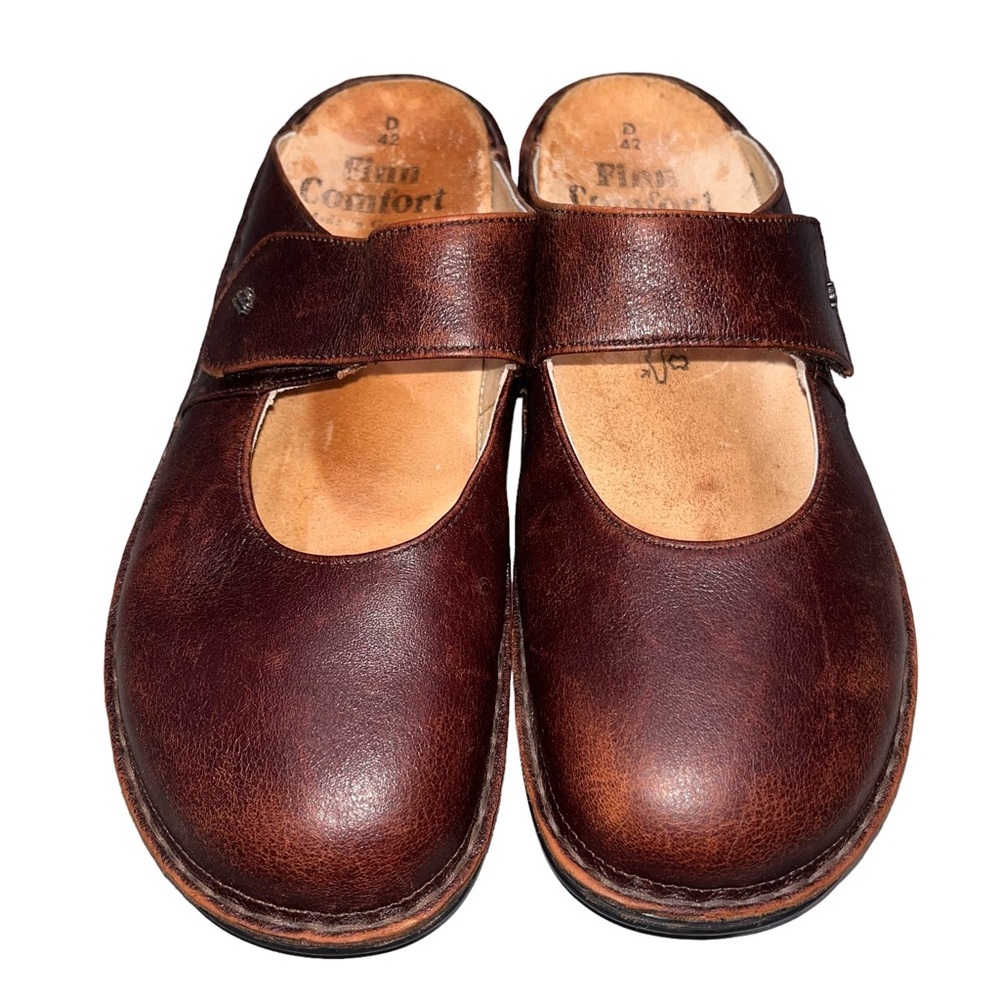 Finn Comfort Stanford Brown Leather Mary Jane Slides Clogs